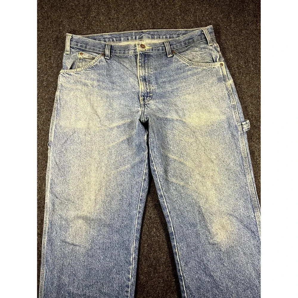Dickies Carpenter Jeans Men 35x29 Blue Denim Logo Mid Rise Straight Leg Workwear
